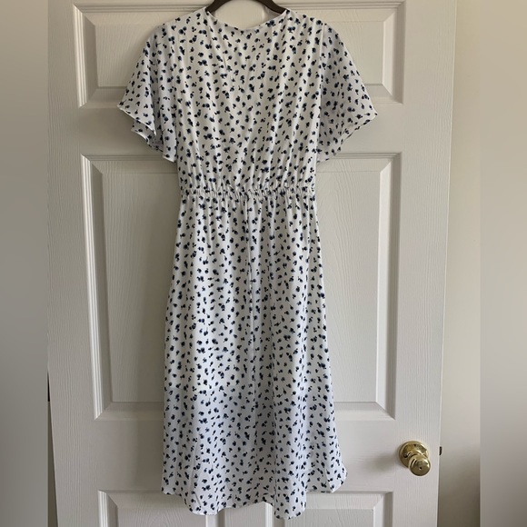 Floral Flutter Blue White Ditzy Flower Print High Low Tie Midi Dress Size 6 - Picture 3 of 5